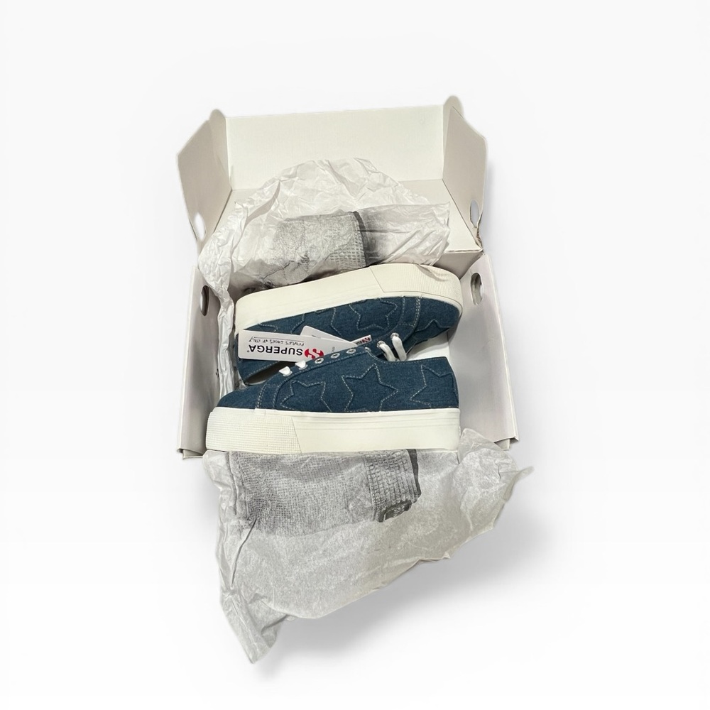 Superga Lizzy VD Ligt Platform Sneakers Womens US 7.5 Denim Patchwork NIB - Picture 2 of 10